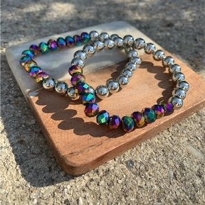 "Radiant Spectrum Glass Bead Bracelet" Set of 2